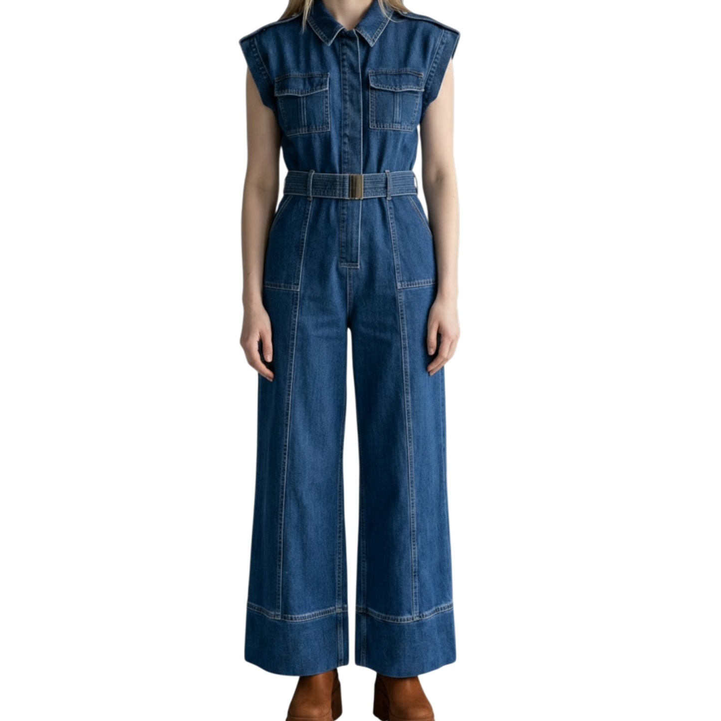 Denim Wide-Leg Romper